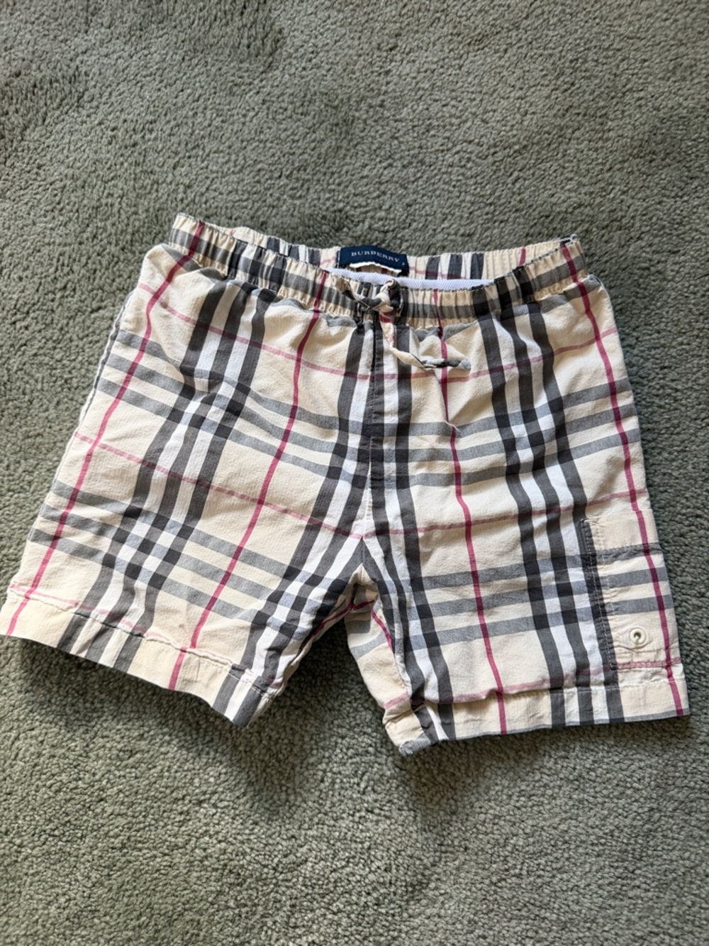 Burberry Beige, Black & Pink Check Swim Trunks